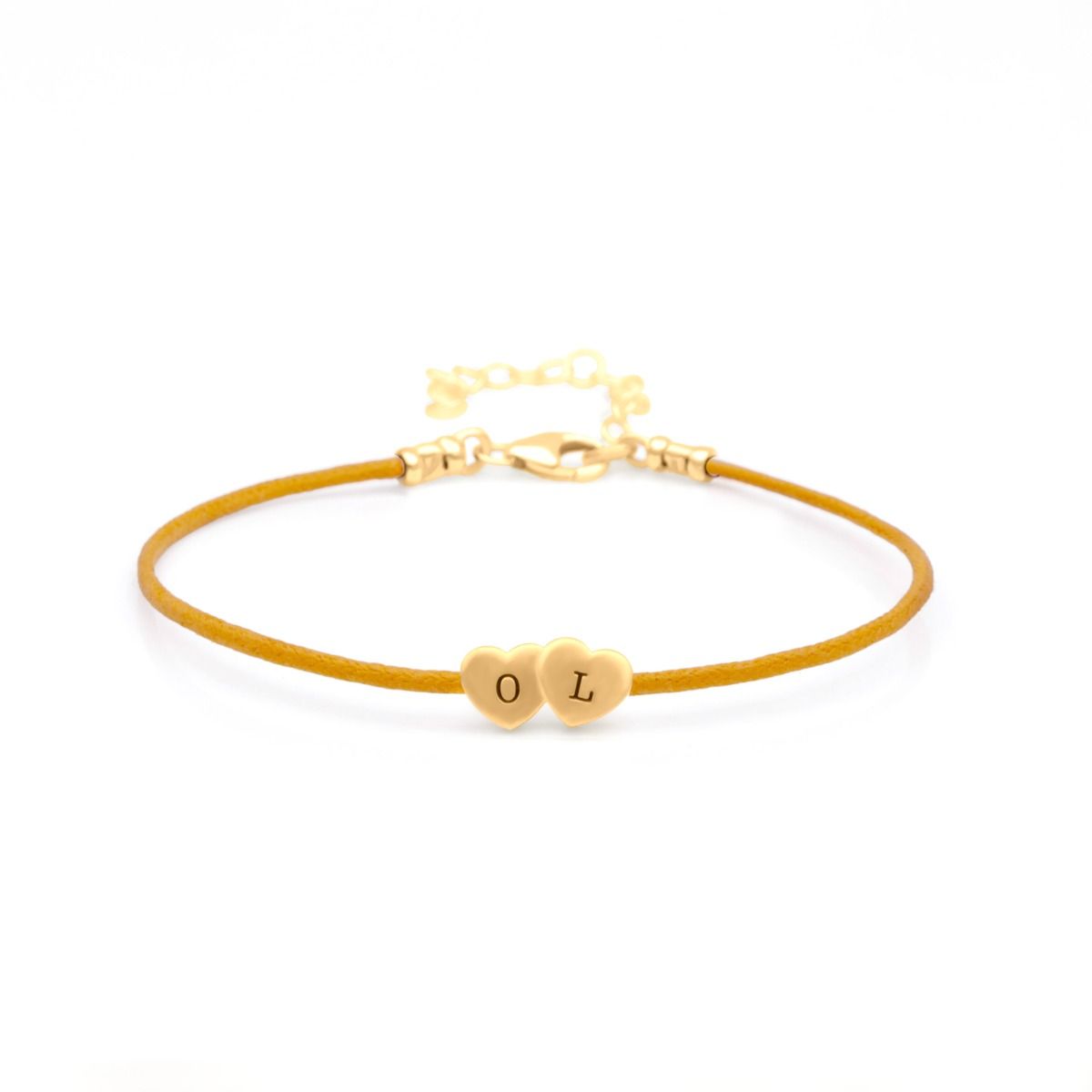 Intertwined Hearts Initials Bracelet - Orange Cord [18K Gold Plated]