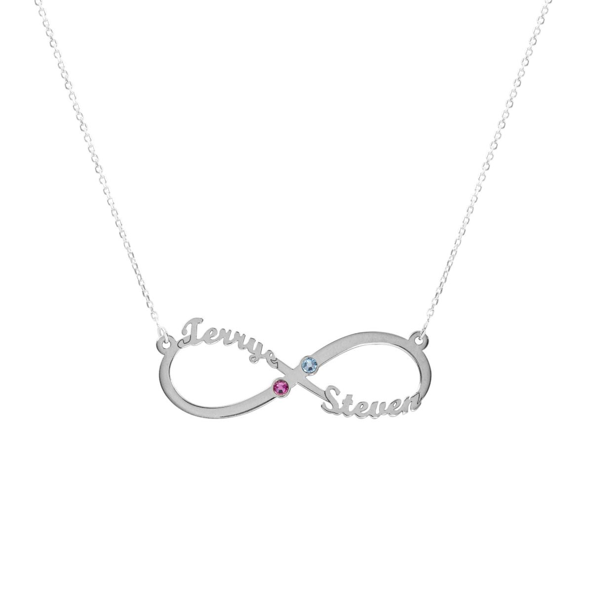 Collier Infinité Éblouissante Avec Pierres de Naissance et Noms [Argent 925]