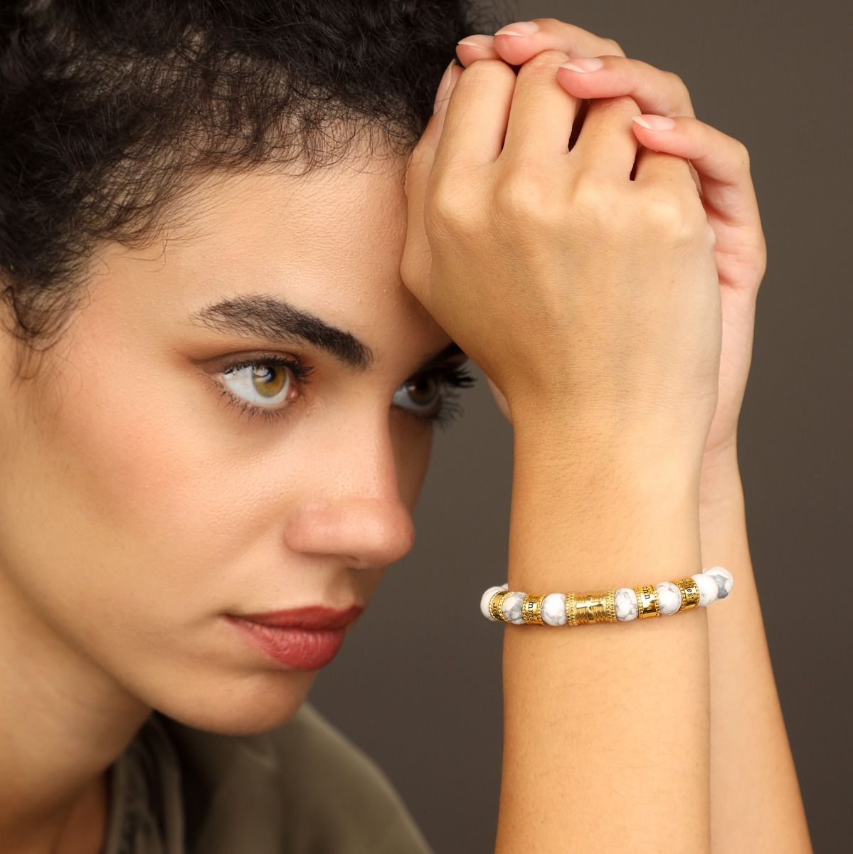 Cross Women Name Bracelet With Howlite Stones [18K Gold Plated]