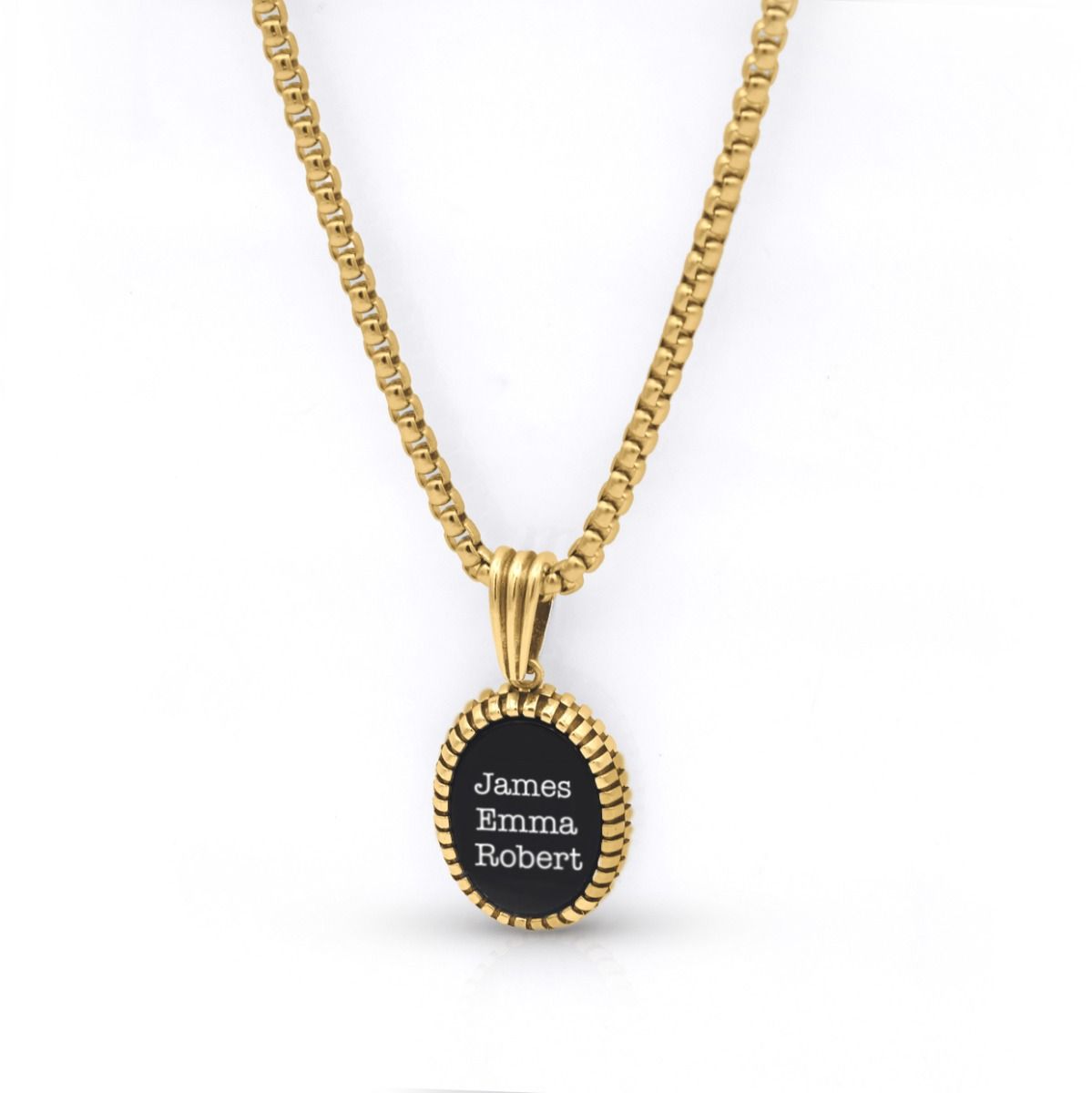 Black Onyx Necklace in 18k gold - Men Engraved Necklace -Talisa