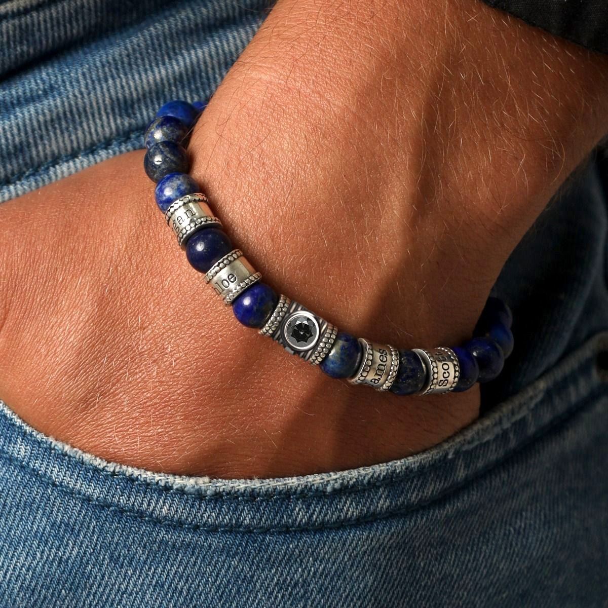 Lapis Lazuli Men Name Bracelet with 1 ct Diamond [Sterling Silver]
