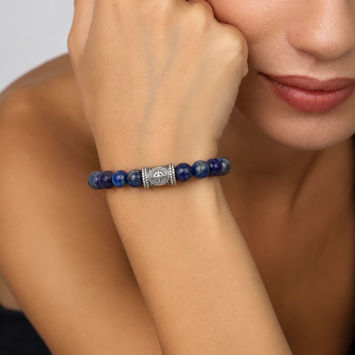 Compass Women Bracelet With Lapis Lazuli Stones [Silver]