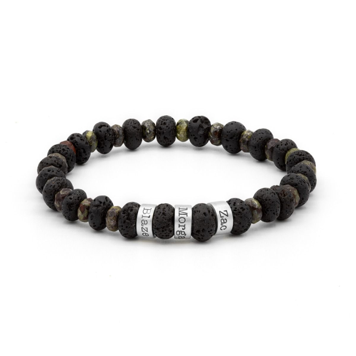 Bracciale con Nome in Pietra Lavica e Diaspro Sangue di Drago - Argento 925