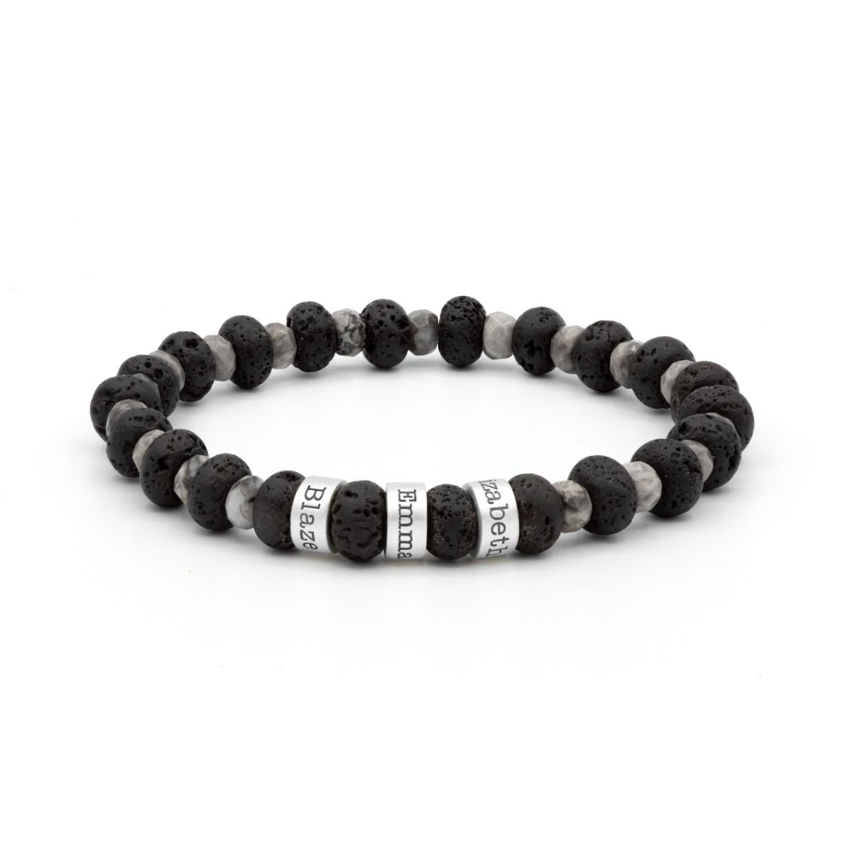 Lava en Labradoriet Naam Armband - Sterling Zilver