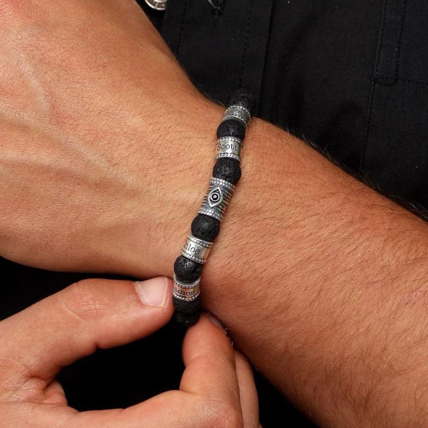 Lava Stone Evil Eye Men Name Bracelet