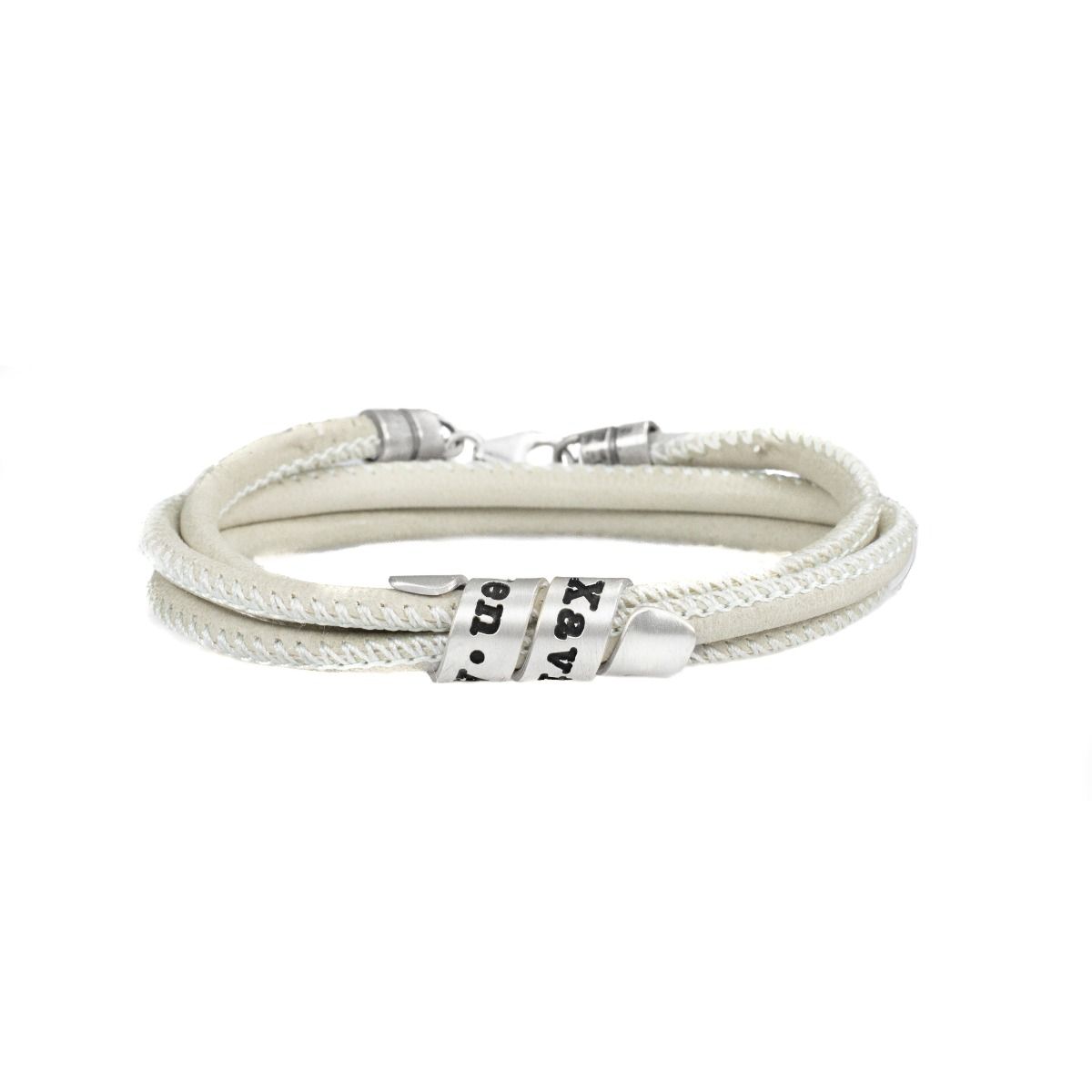 Pulsera Personalizada Familiar - Ante Gris Claro [Plata de Ley]