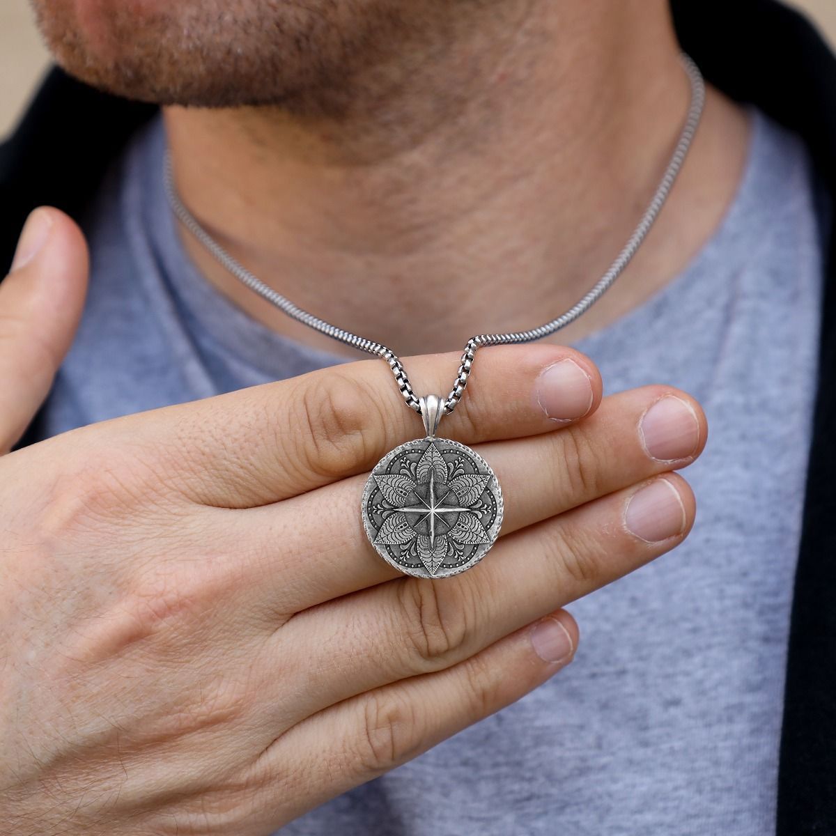 Body and Mind Name Necklace for Men - Sterling Silver