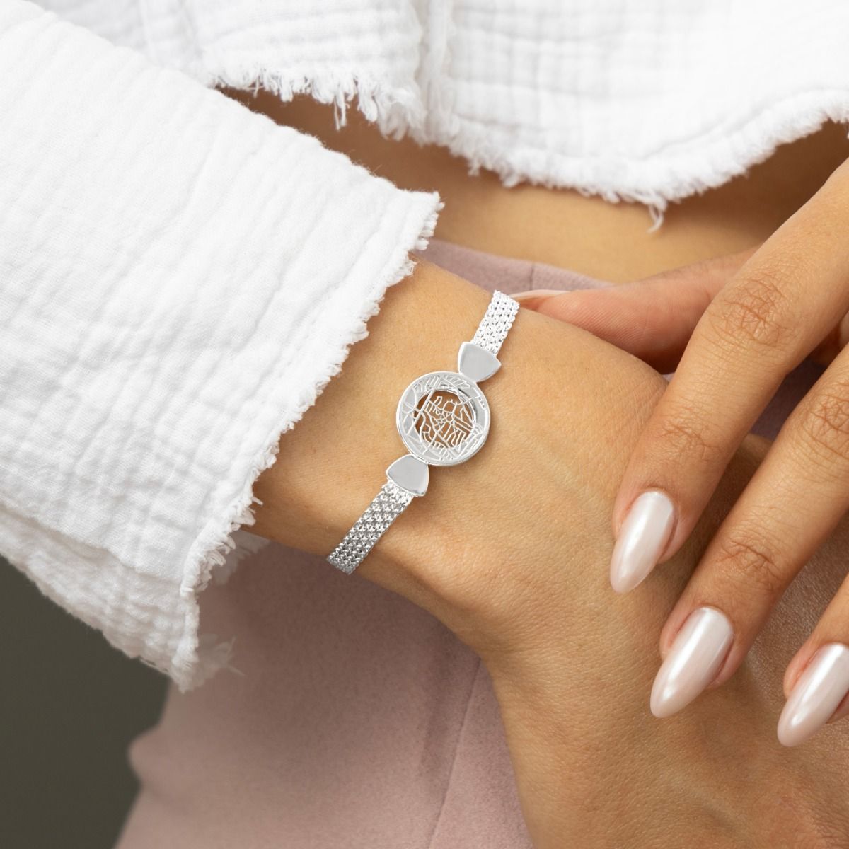 Bracciale con Mappa dei Punti Preziosi e Catena Milanese [Argento 925]