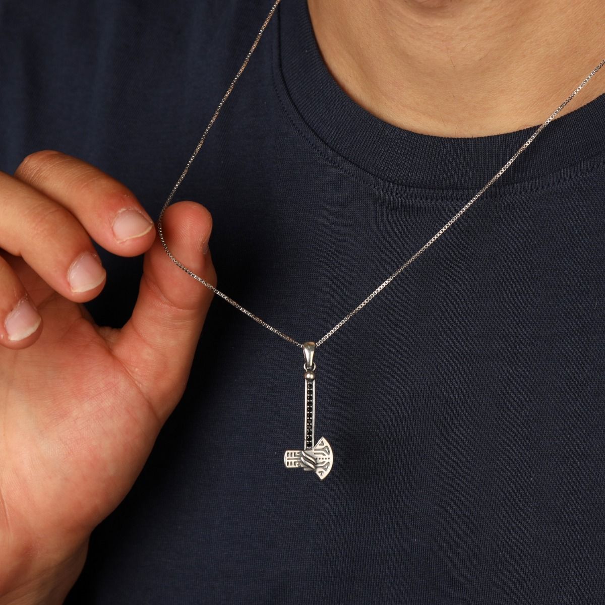 Celtic Axe Pendant Men Necklace - Sterling Silver