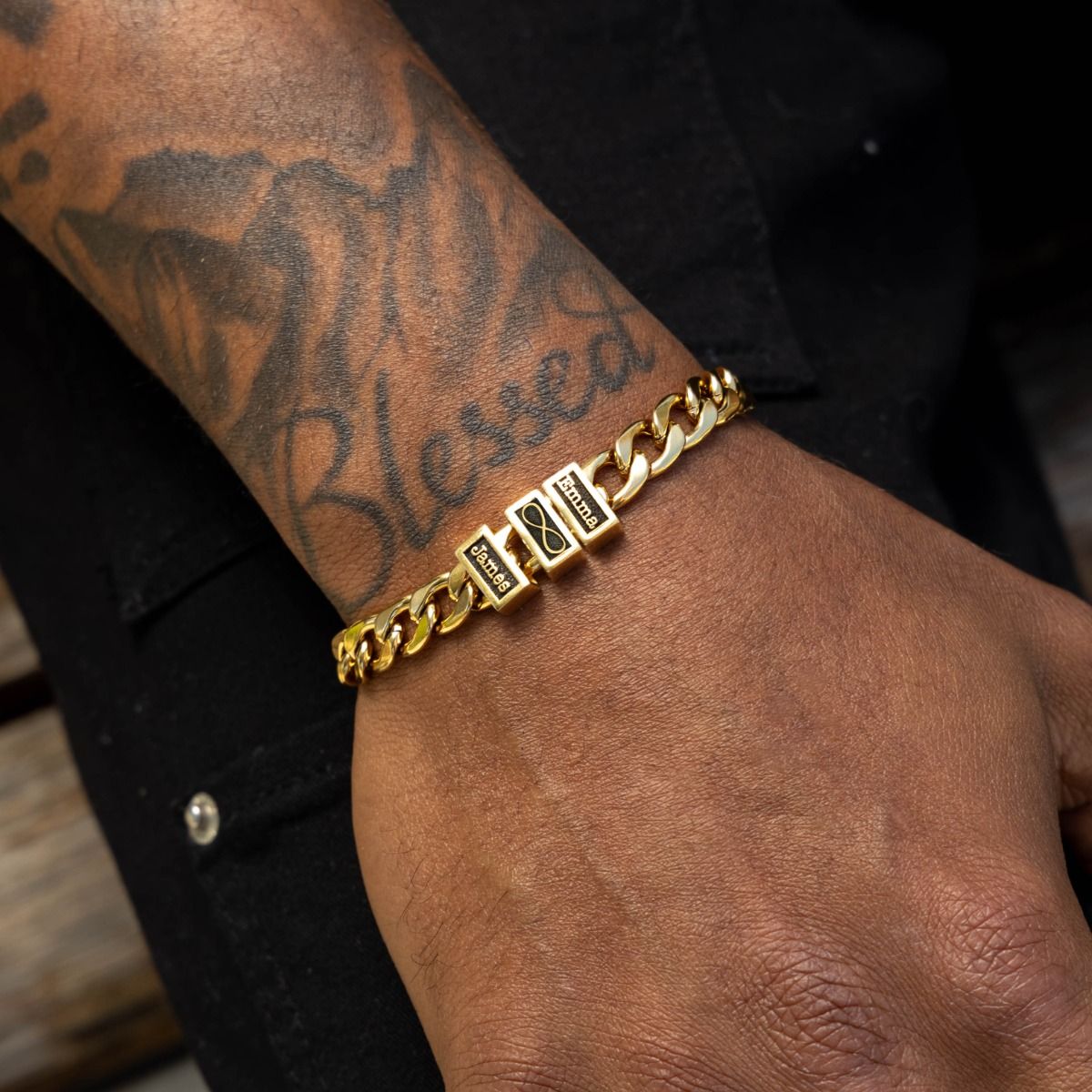 Infinity Charm Cuban Link Chain Bracelet With Names [18K Gold Plated]