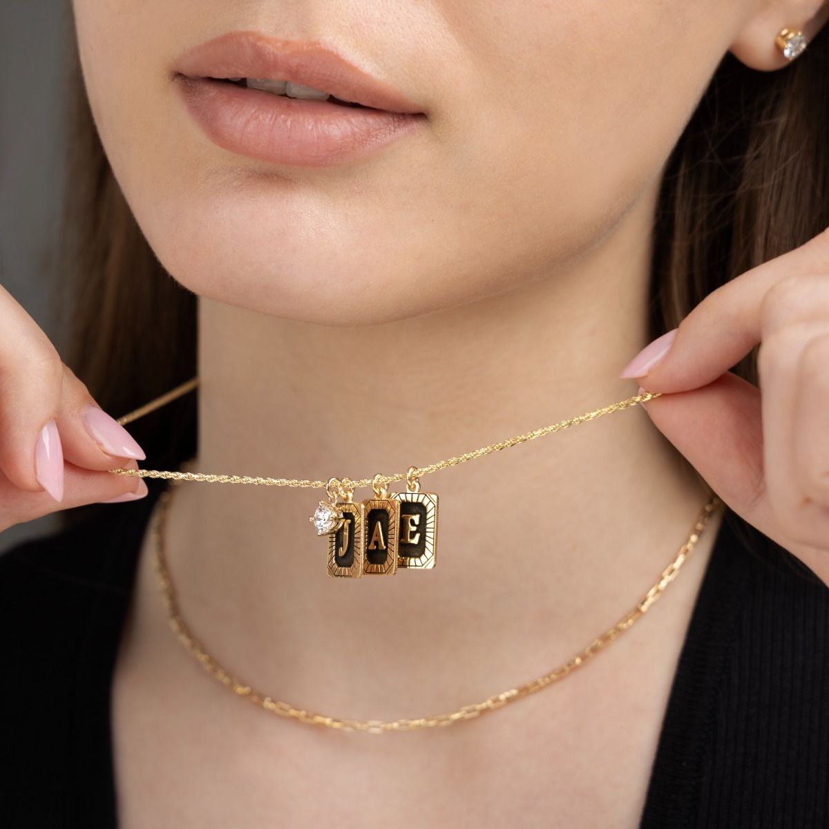 Midnight Initials Necklace With 0.30ct Diamond [18K Gold Plated]