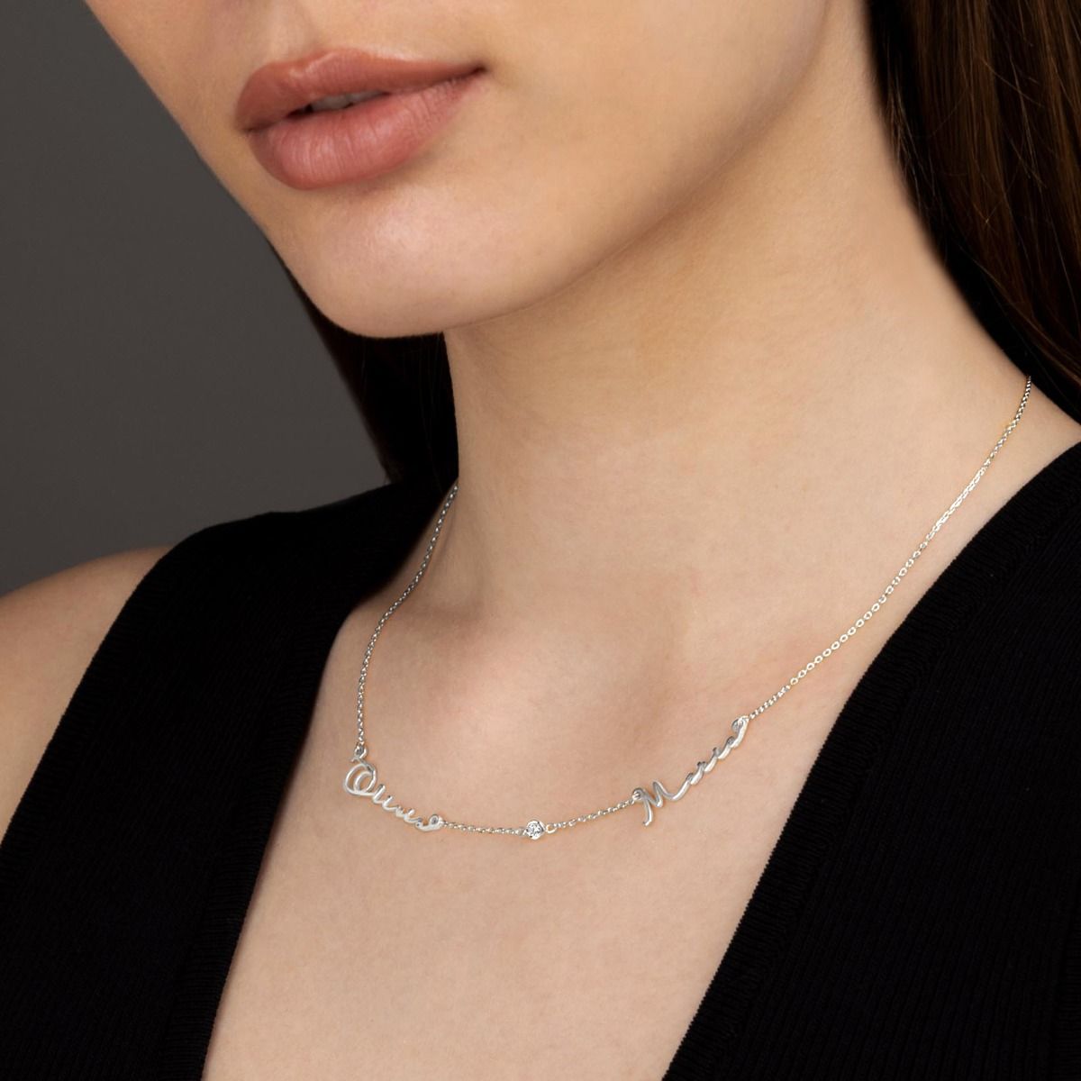 Talisa Italic Multi-Name Diamond Necklace [Sterling Silver]
