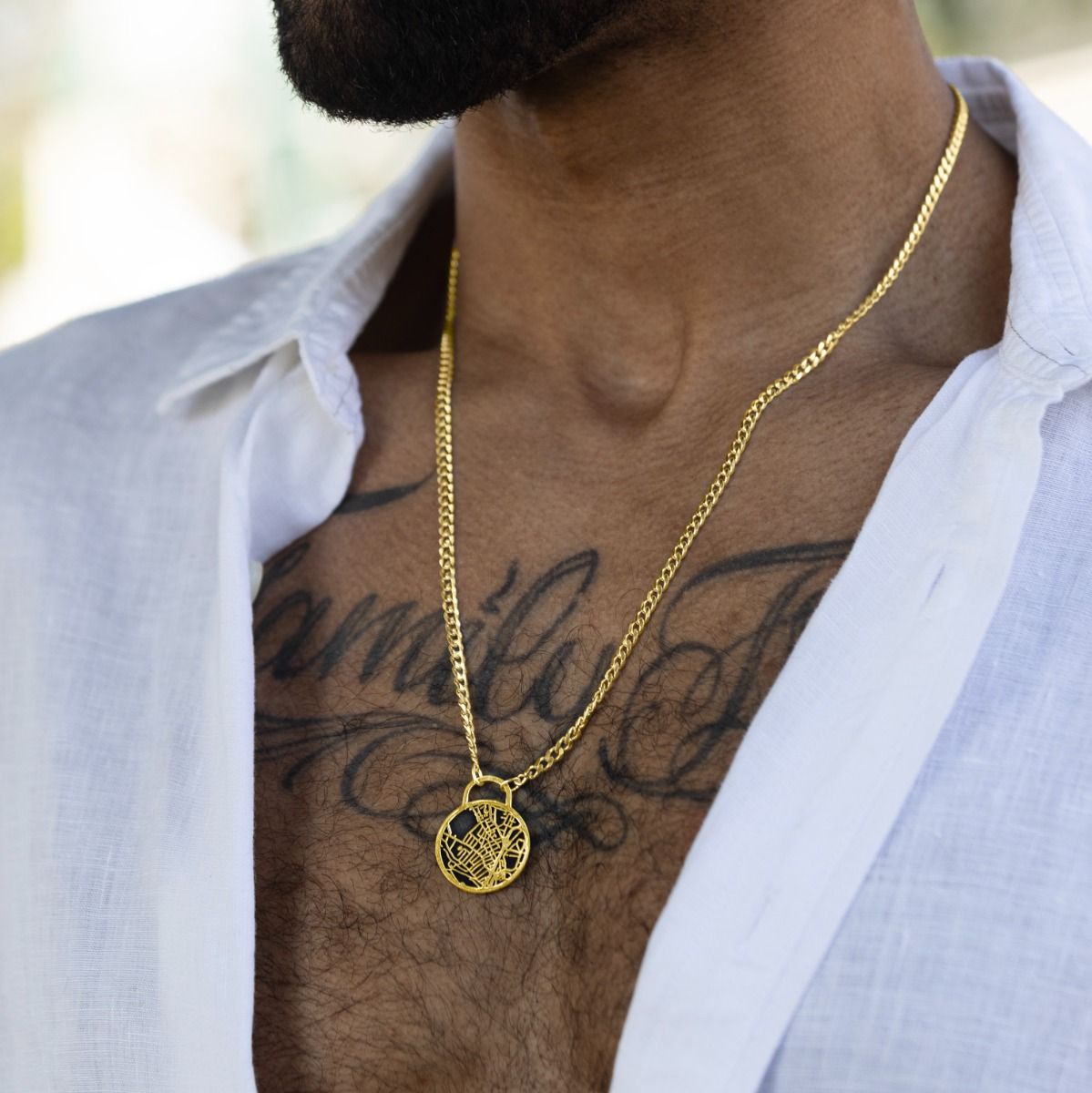 Navigator's Map Men Necklace with Cuban Chain – 18K Gold Vermeil