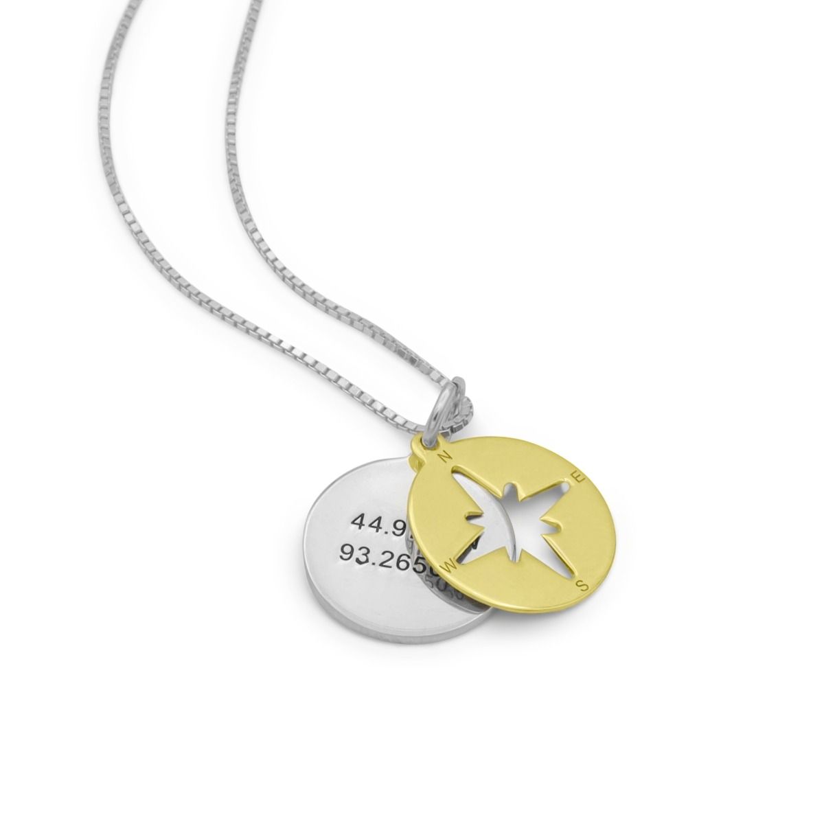 Herzkompass Kette mit Koordinaten [Sterlingsilber / 583er Gold]