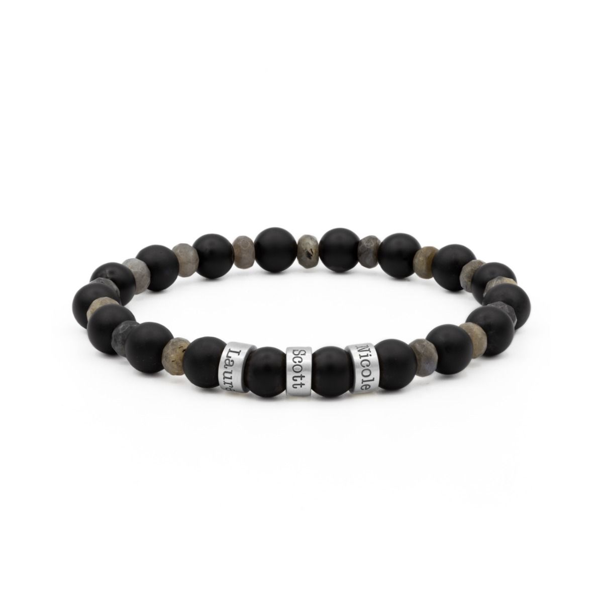 Namensarmband aus Onyx und Labradorit - Sterlingsilber