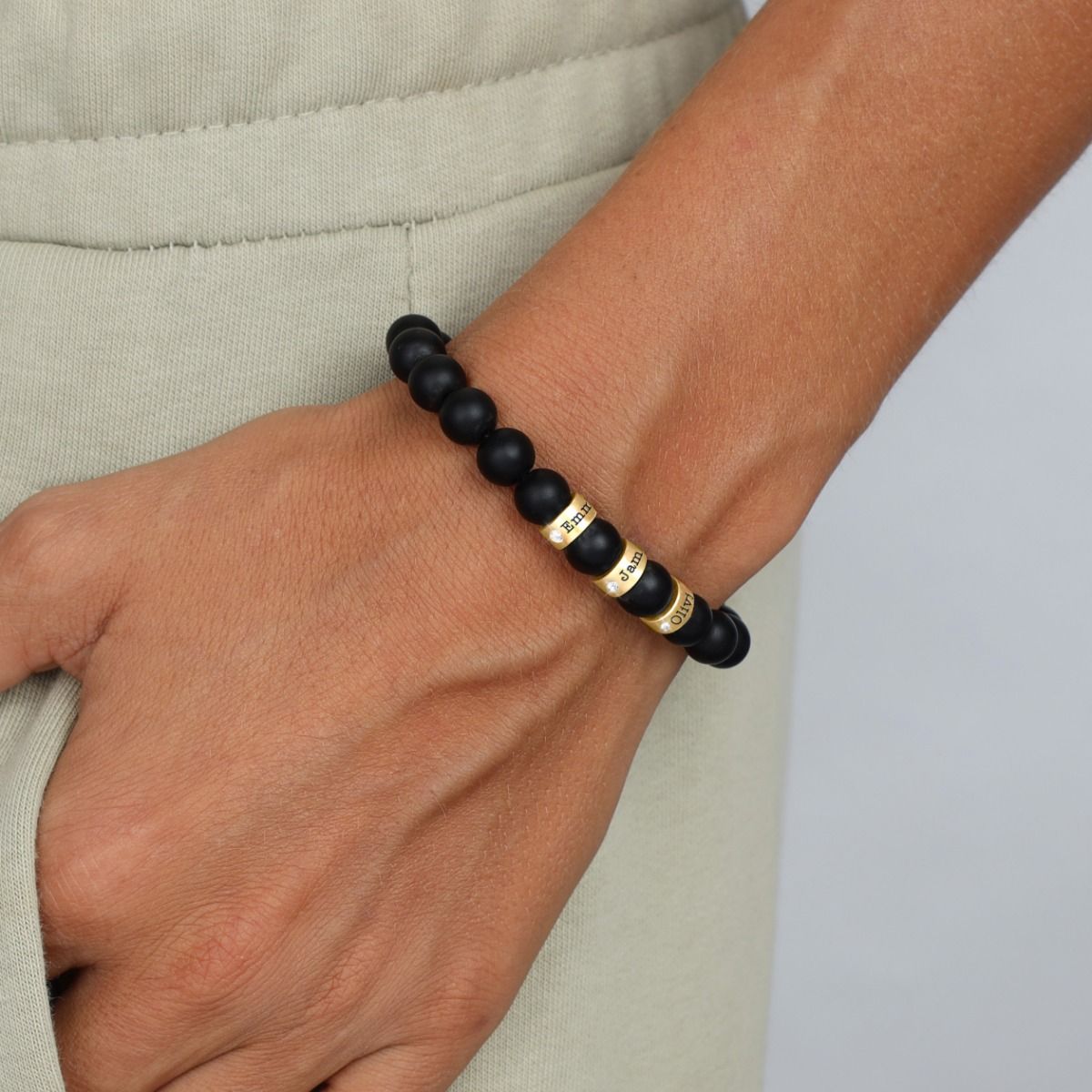 Black Onyx Women Name Bracelet with Diamonds [18K Gold Vermeil]