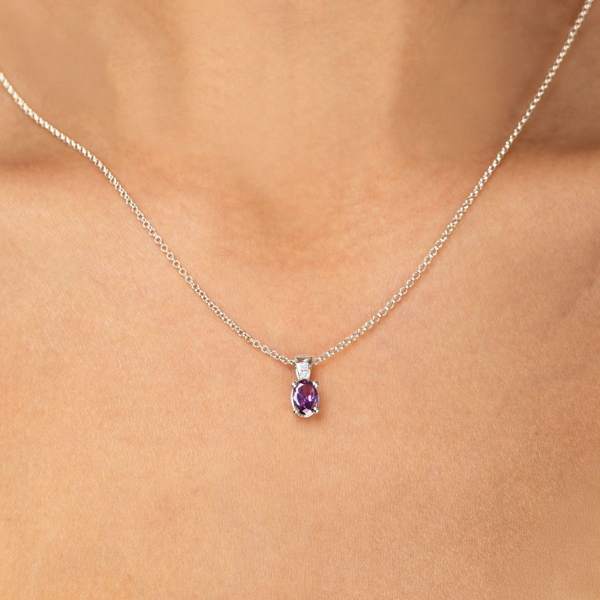 Aurelia Geburtsstein Halskette mit Diamanten [Silber]
