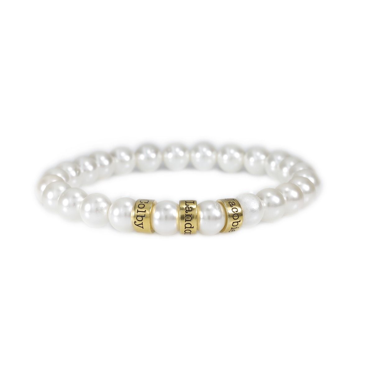 Pulsera de Perlas con Esferas Grabadas con Nombre [Bañada en Oro de 18K]