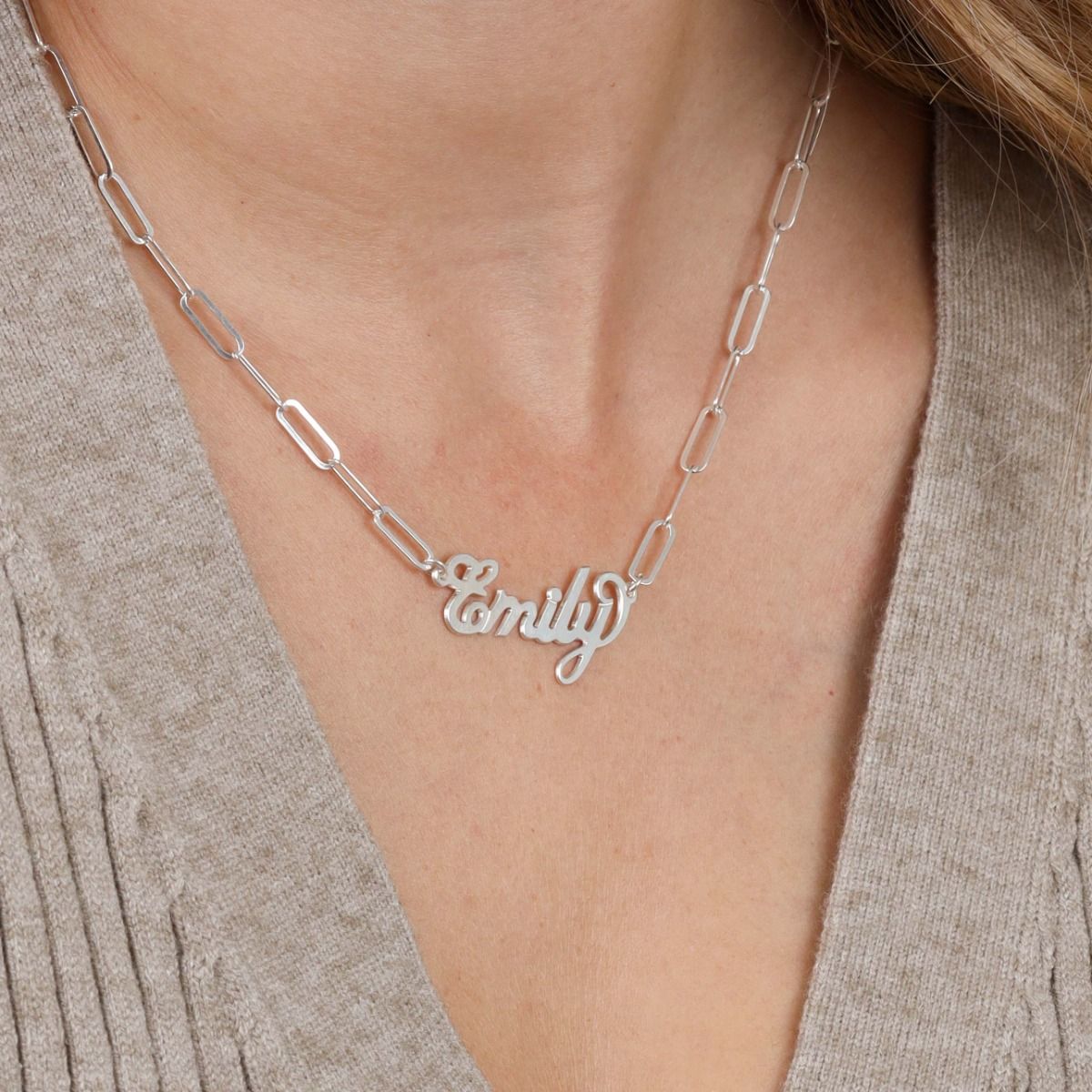 Paperclip Stijl Glam Naam Halsketting [Sterling Zilver]