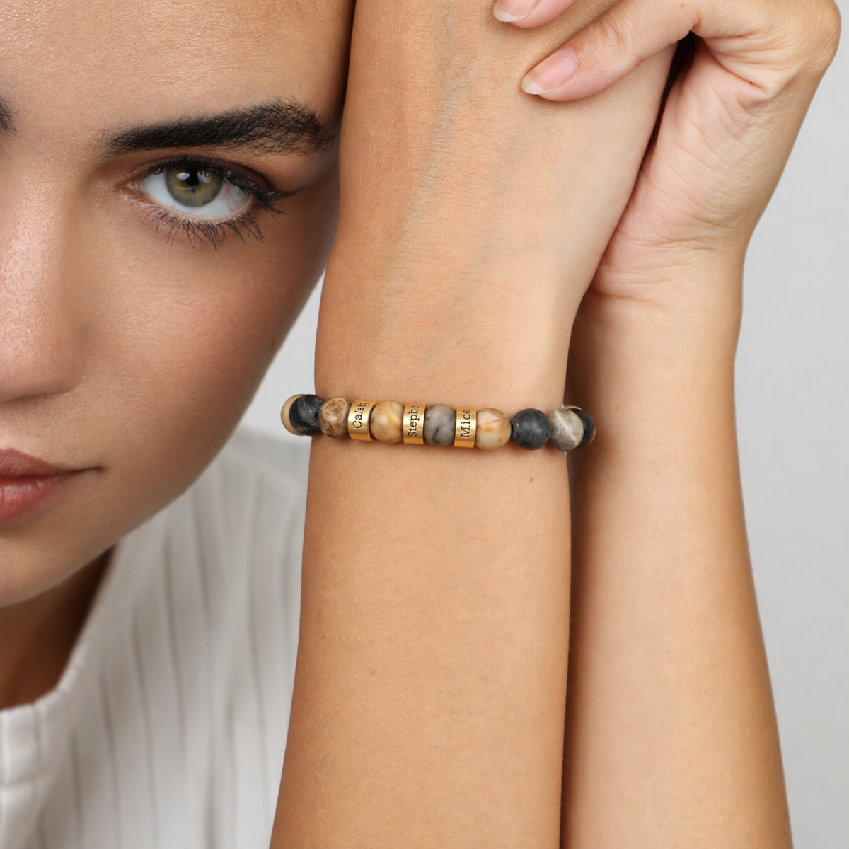 Picasso Jasper Women Name Bracelet [18K Gold Vermeil]