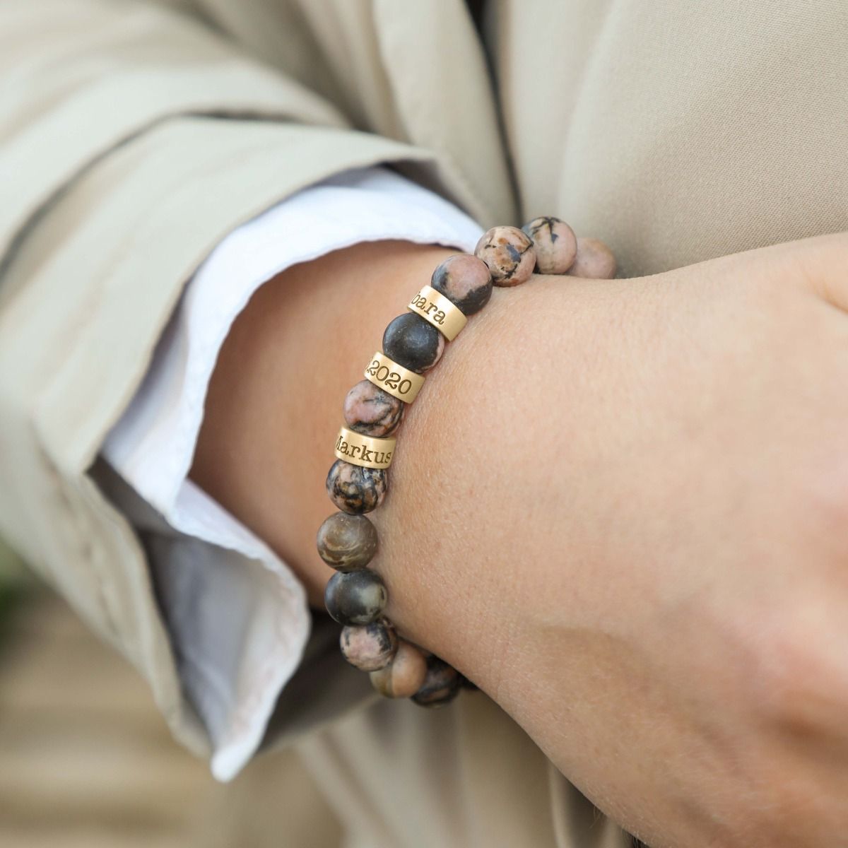 Pink Jasper Women Name Bracelet [Gold Plated]