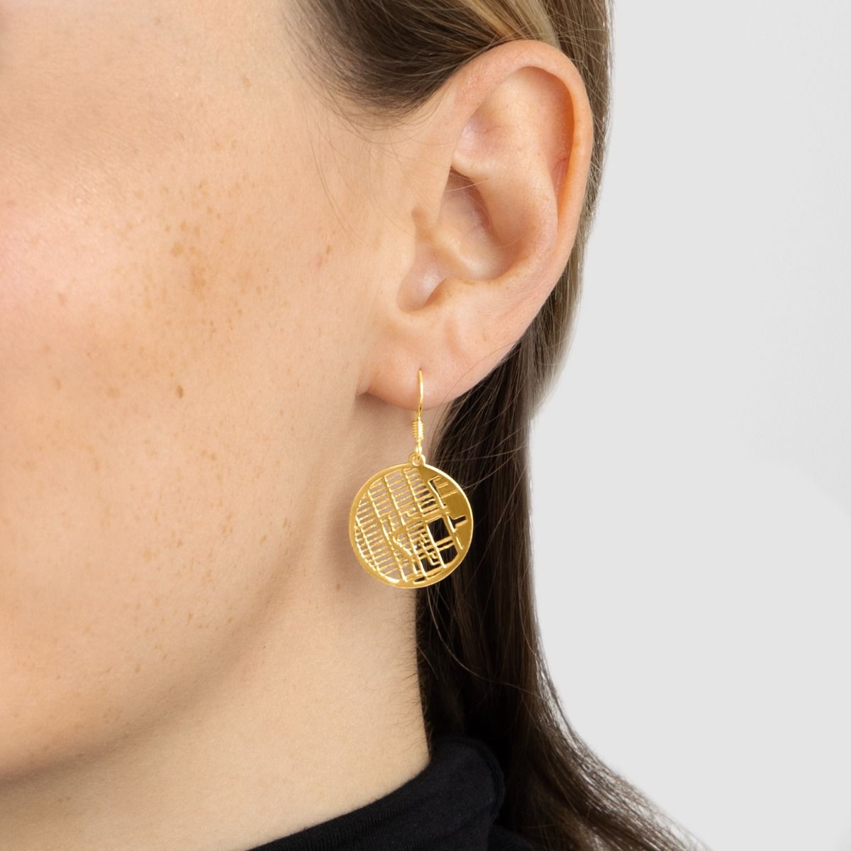 Memories Circle Map Earrings [18K Gold Plated]