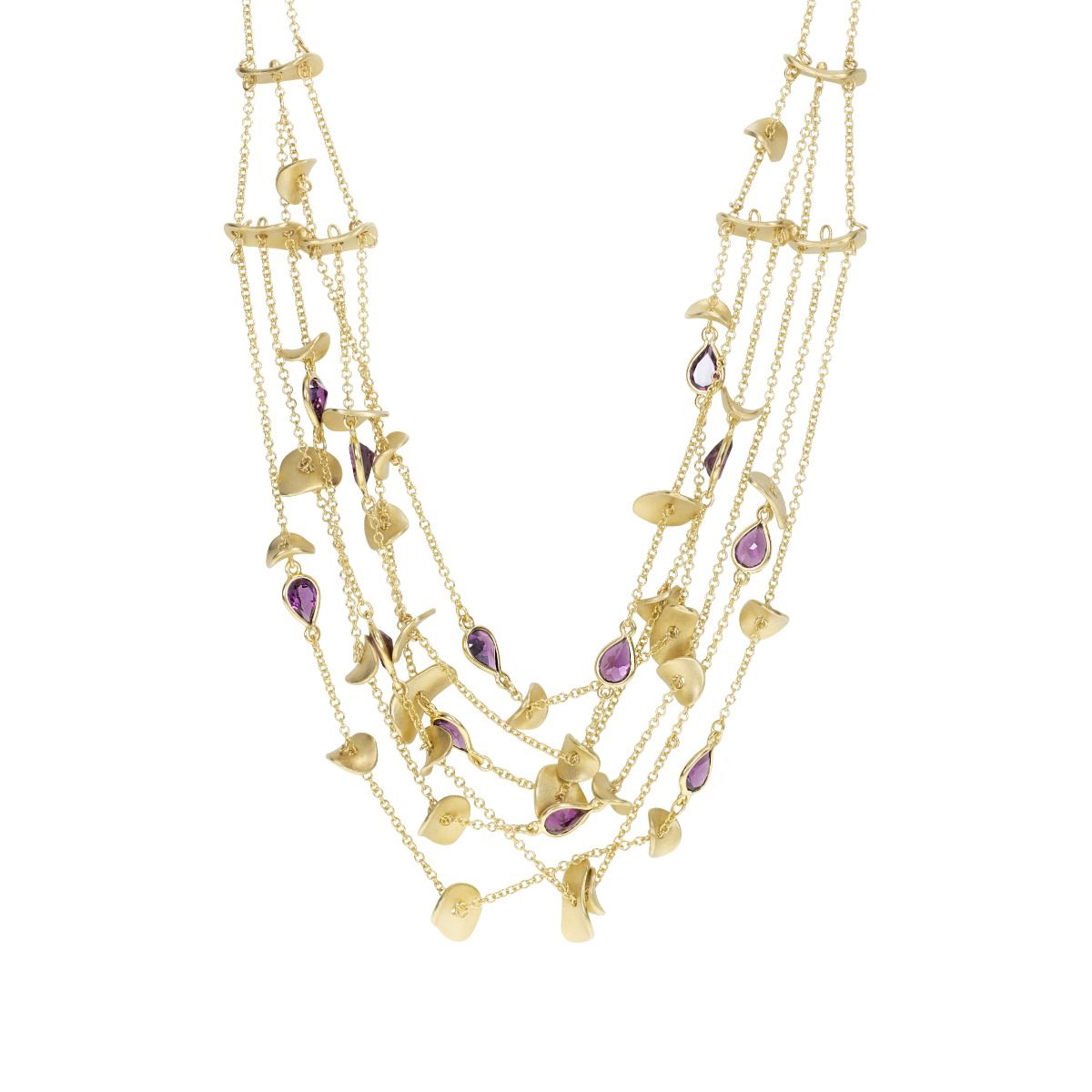 Tranquil Pebbles Rhodolite Necklace [18K Gold]