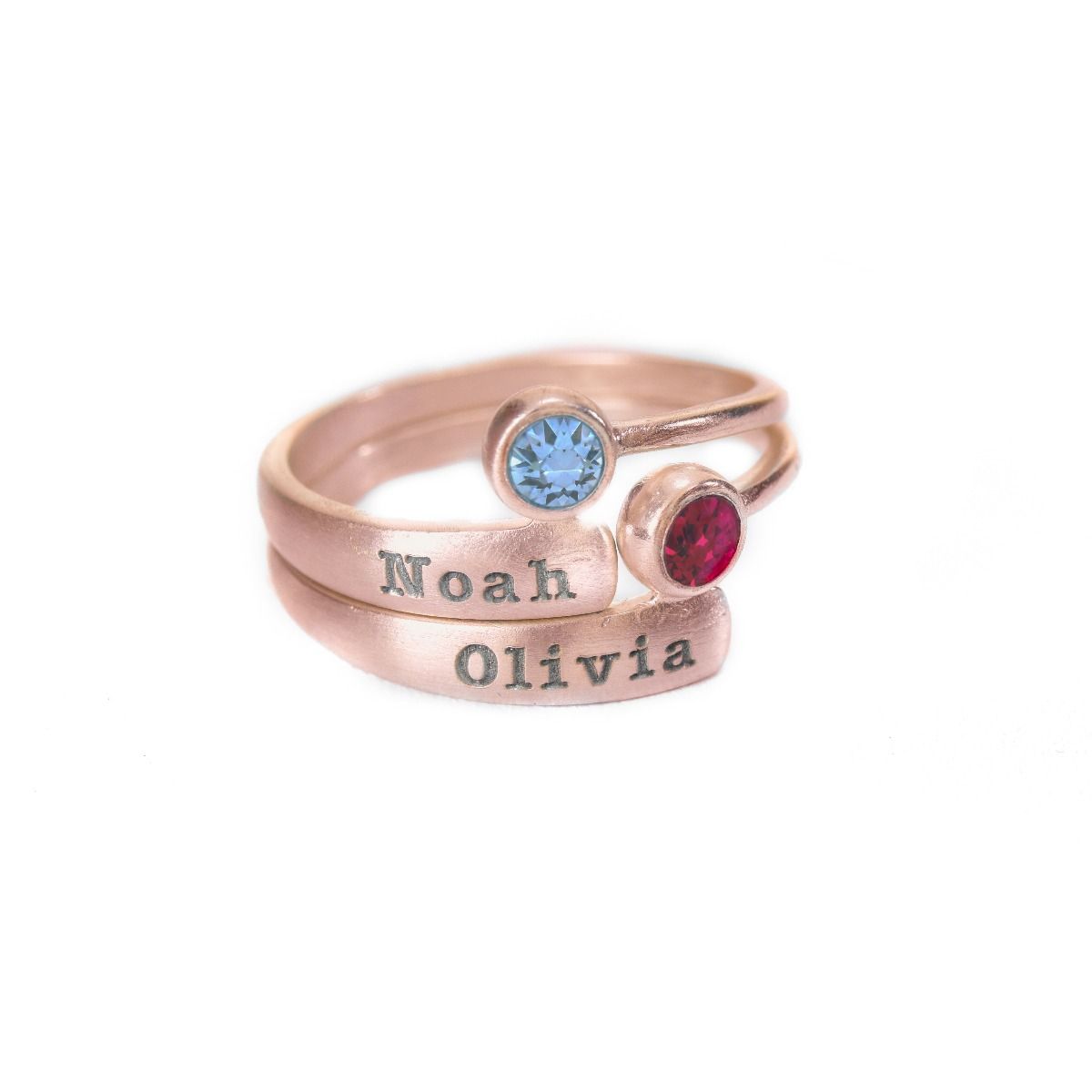Bague Rayons de Lumière avec Pierres de Naissance et Noms [Plaqué Or Rose 18ct]