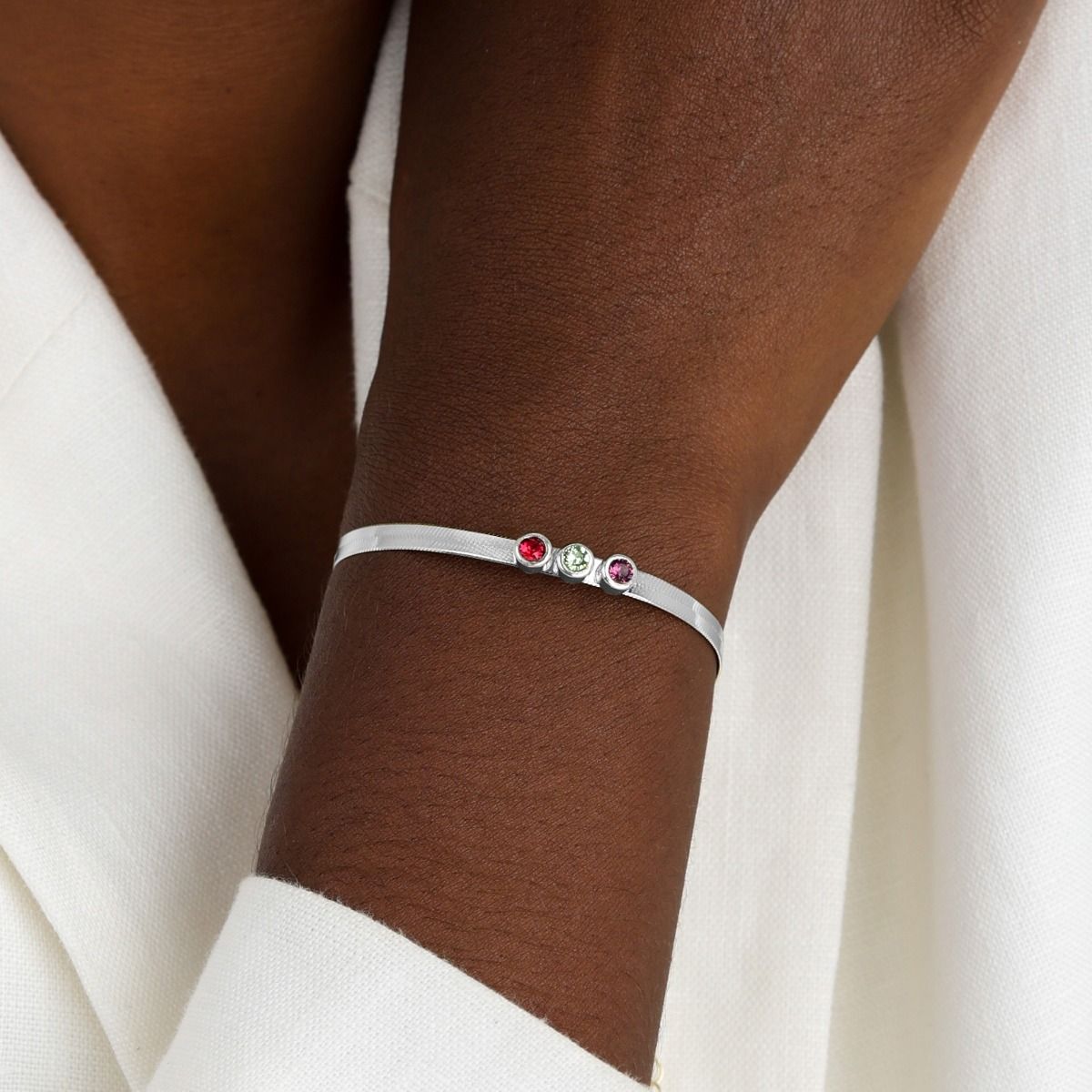 Herringbone Birthstone Bracelet [Sterling Silver]