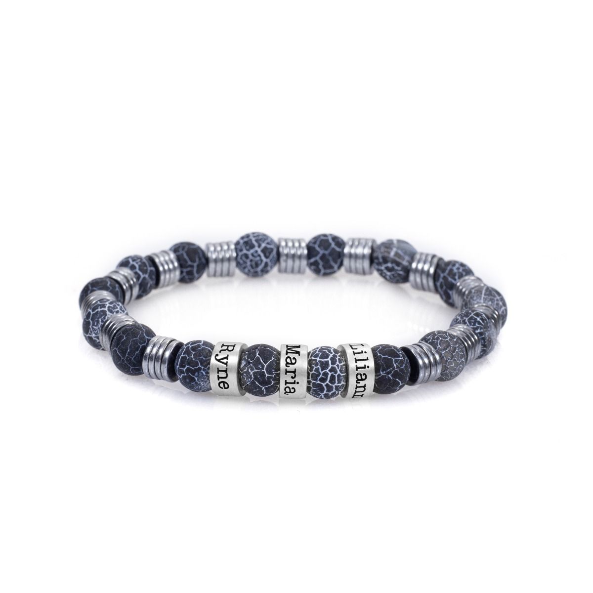 Bracelet Hématite et Agate Avec Noms [Argent 925]
