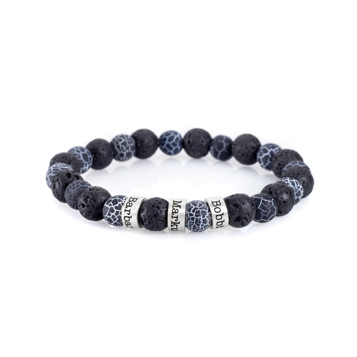 Bracciale da Uomo in Pietra Lavica e Agata con Nome - Argento 925
