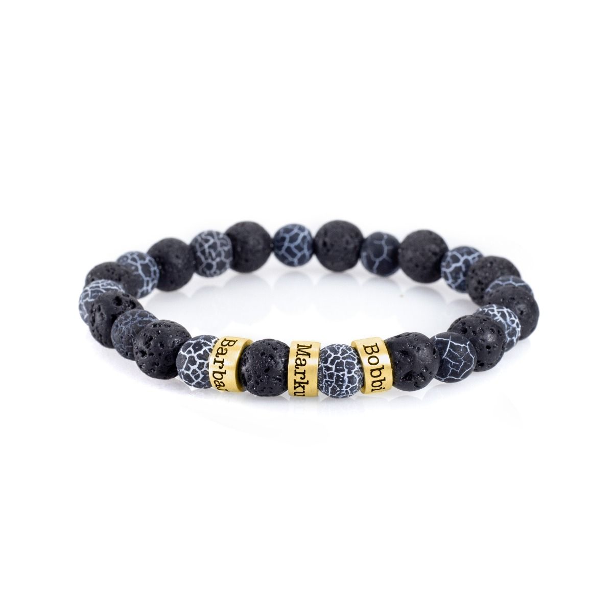 Armband aus Lavastein und Achat mit Gravur [750er vergoldet] 