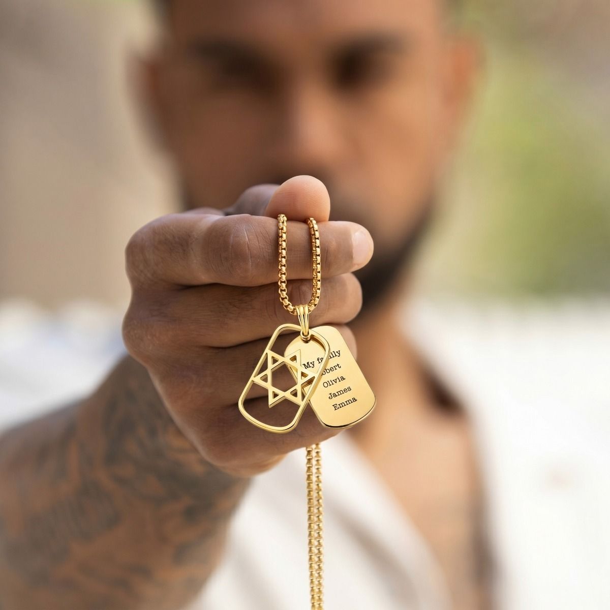 Star of David Tag Men Name Necklace [18K Gold Vermeil]