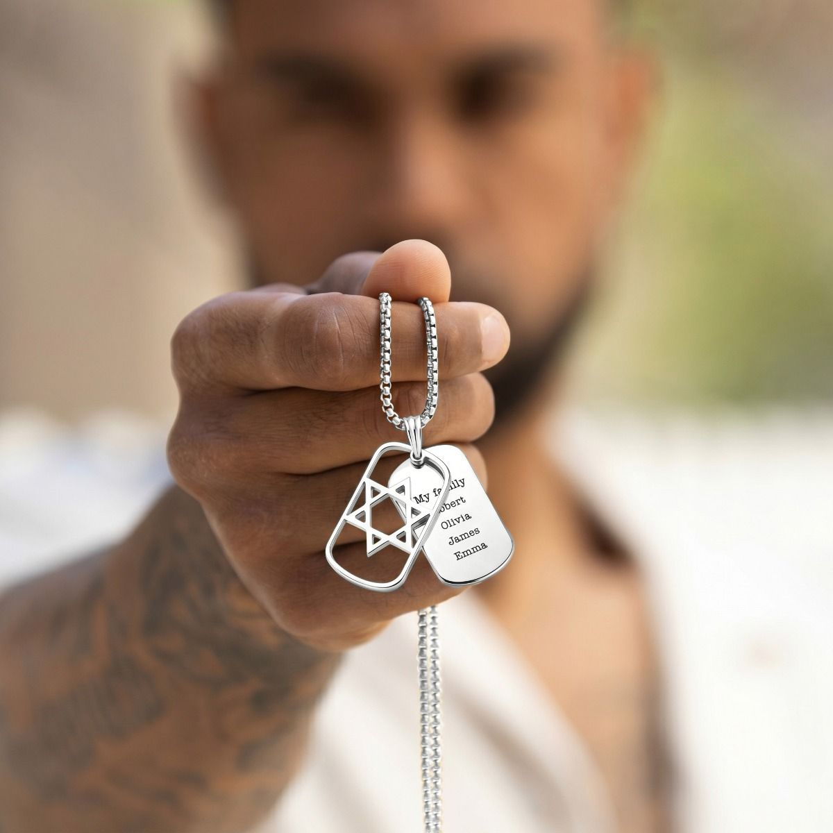 Star of David Tag Men Name Necklace [Silver]