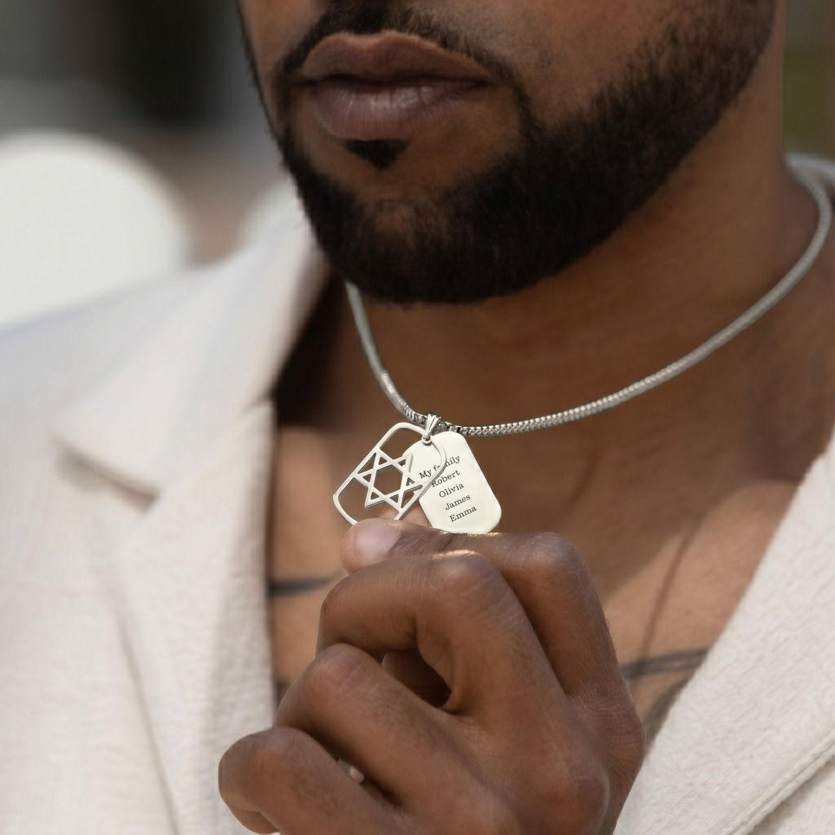 Star of David Tag Men Name Necklace [Silver]