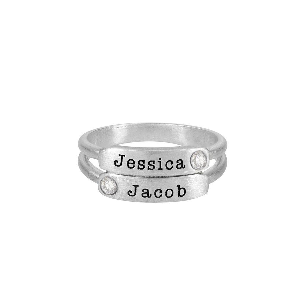 Lagen van Liefde Naam en Geboortesteen Ringen [Sterling Zilver]