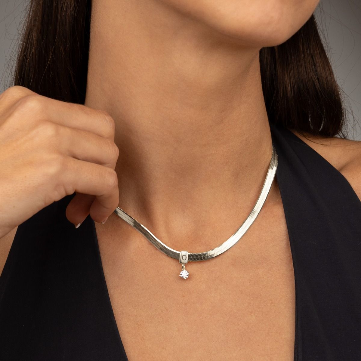 Talisa Herringbone Letter Necklace With 0.30 ct Diamond [Sterling Silver]