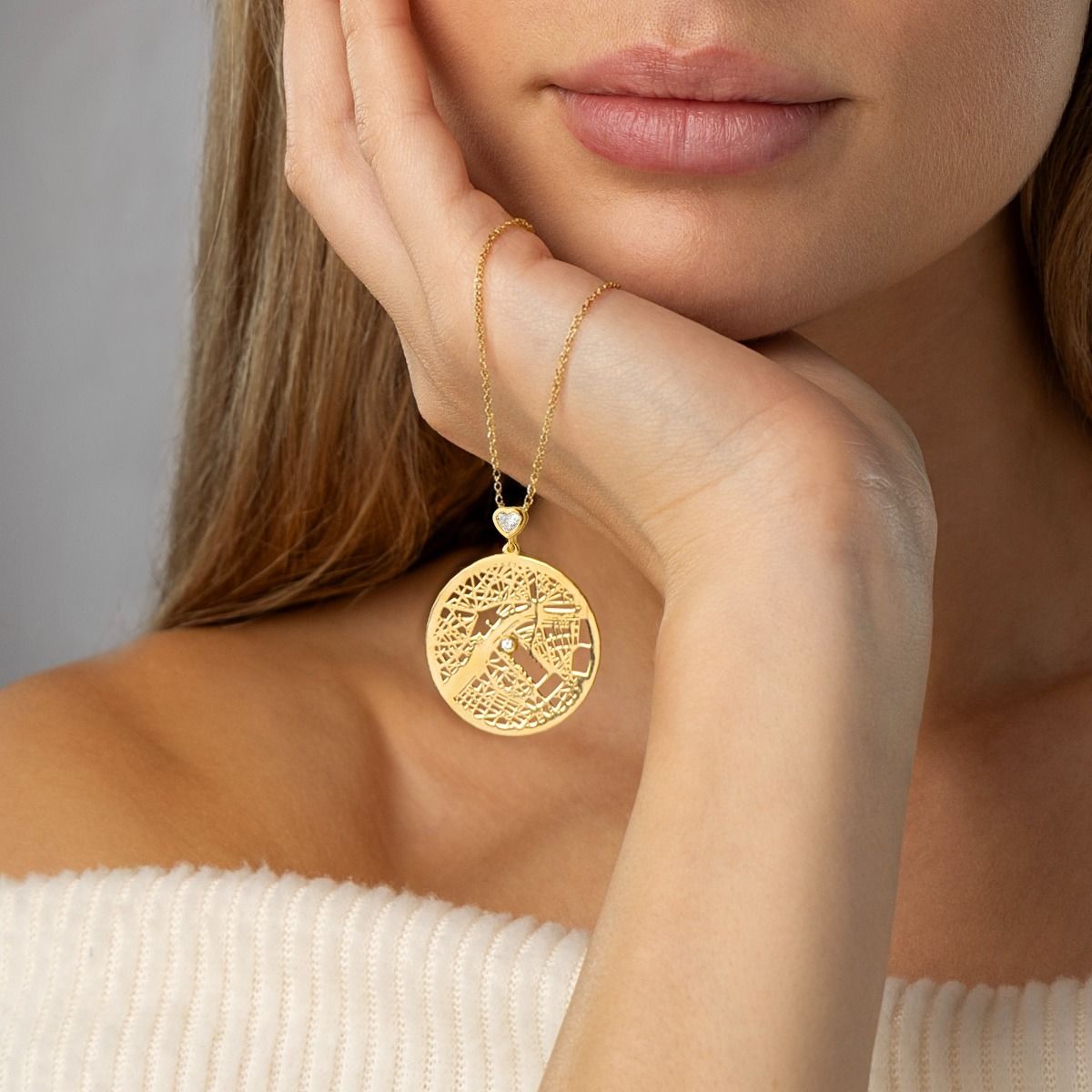 Talisa Map Necklace with Heart Diamond [18K Gold Plated]