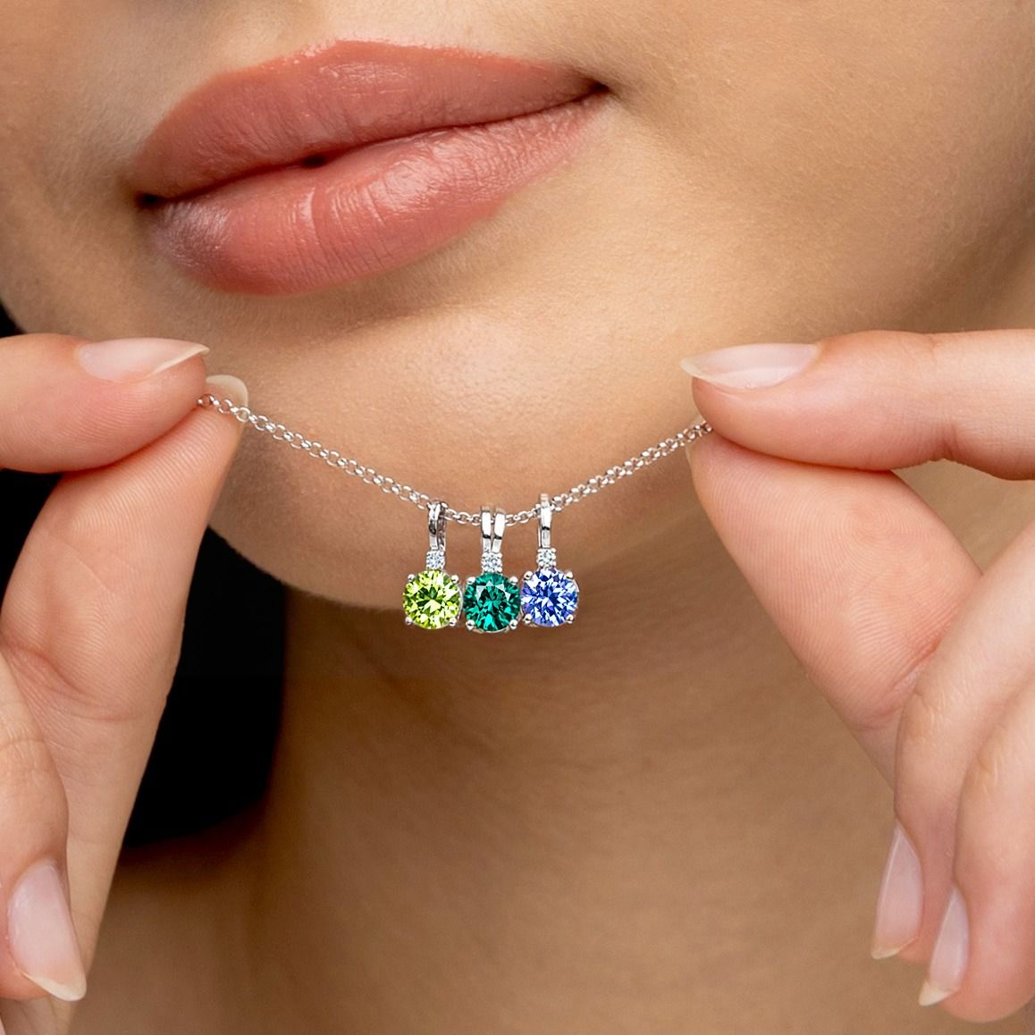 Talisa Stars Birthstone Drop Necklace with Diamonds [Sterling Silver]