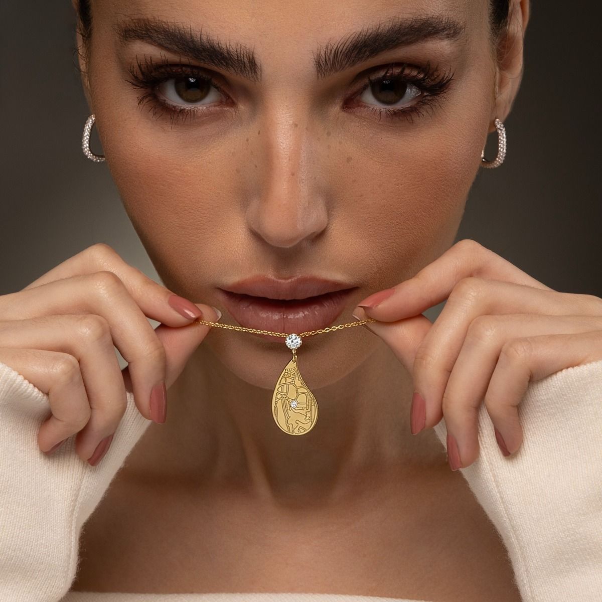 Threads Of Life Engraved Map Necklace with 1ct Diamond [14 Karat Gold]