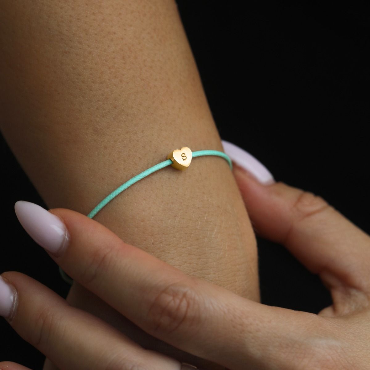 Ties of Heart Initial Bracelet - Green Cord [18K Gold Plated]
