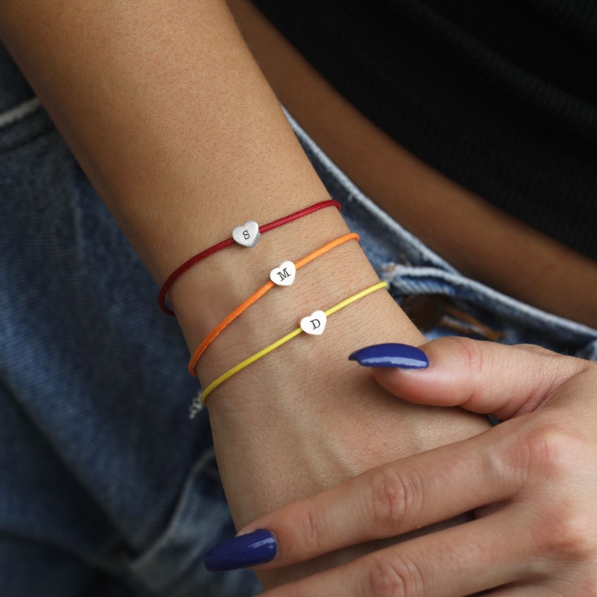 Ties of Heart Initial Bracelet - Red Cord [Sterling Silver]