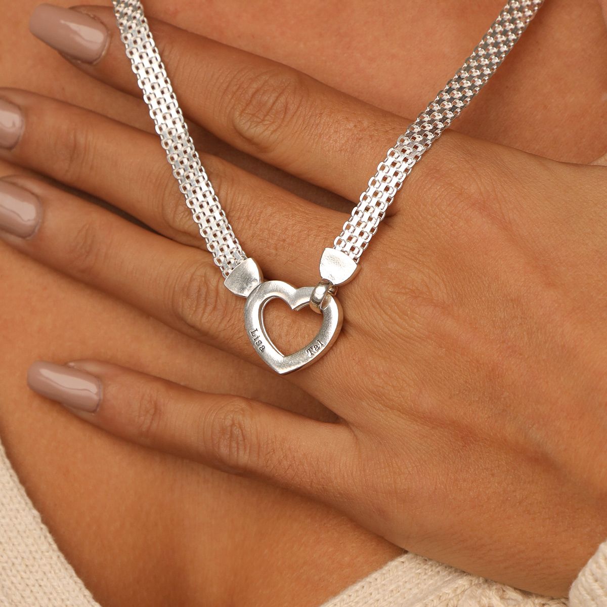 Herzensbindungen Milanaise Kette mit Namen [Sterlingsilber]