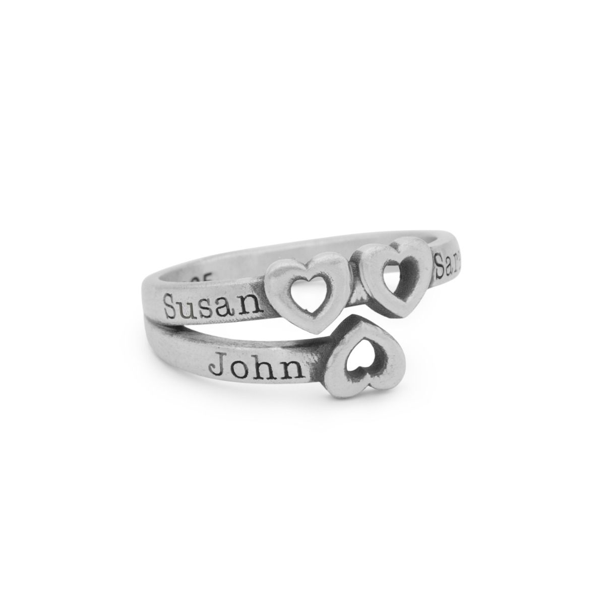 Herzensbindungen Ring mit Gravur - 3 Namen [Sterlingsilber]