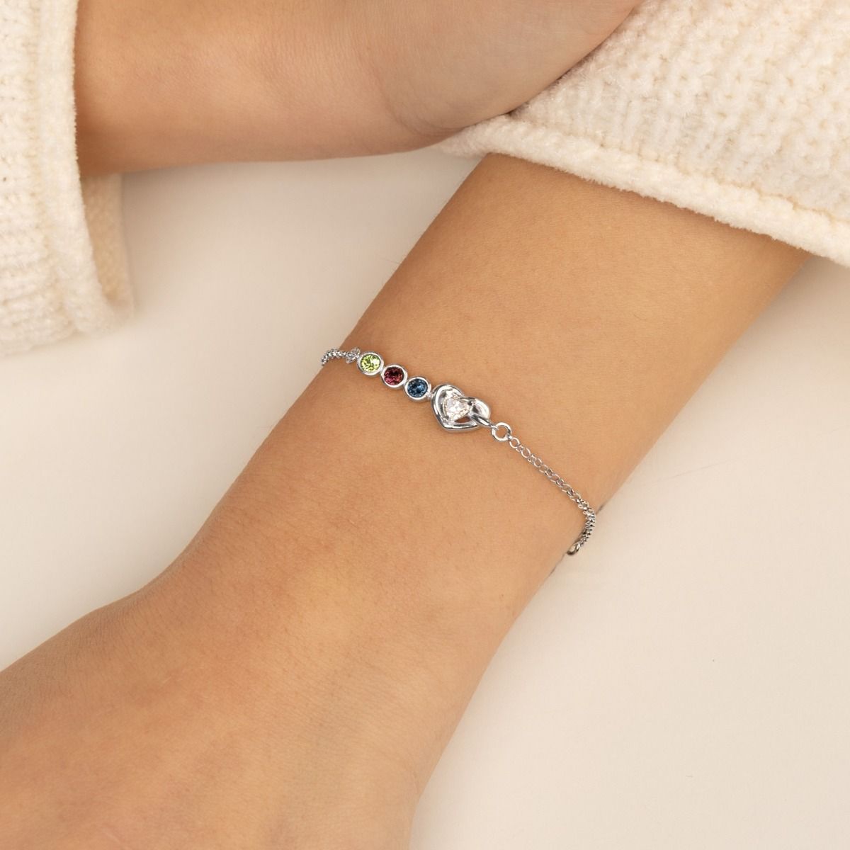 Bracelet Liens du Cœur avec Pierre de Naissance et Diamant – Argent 925
