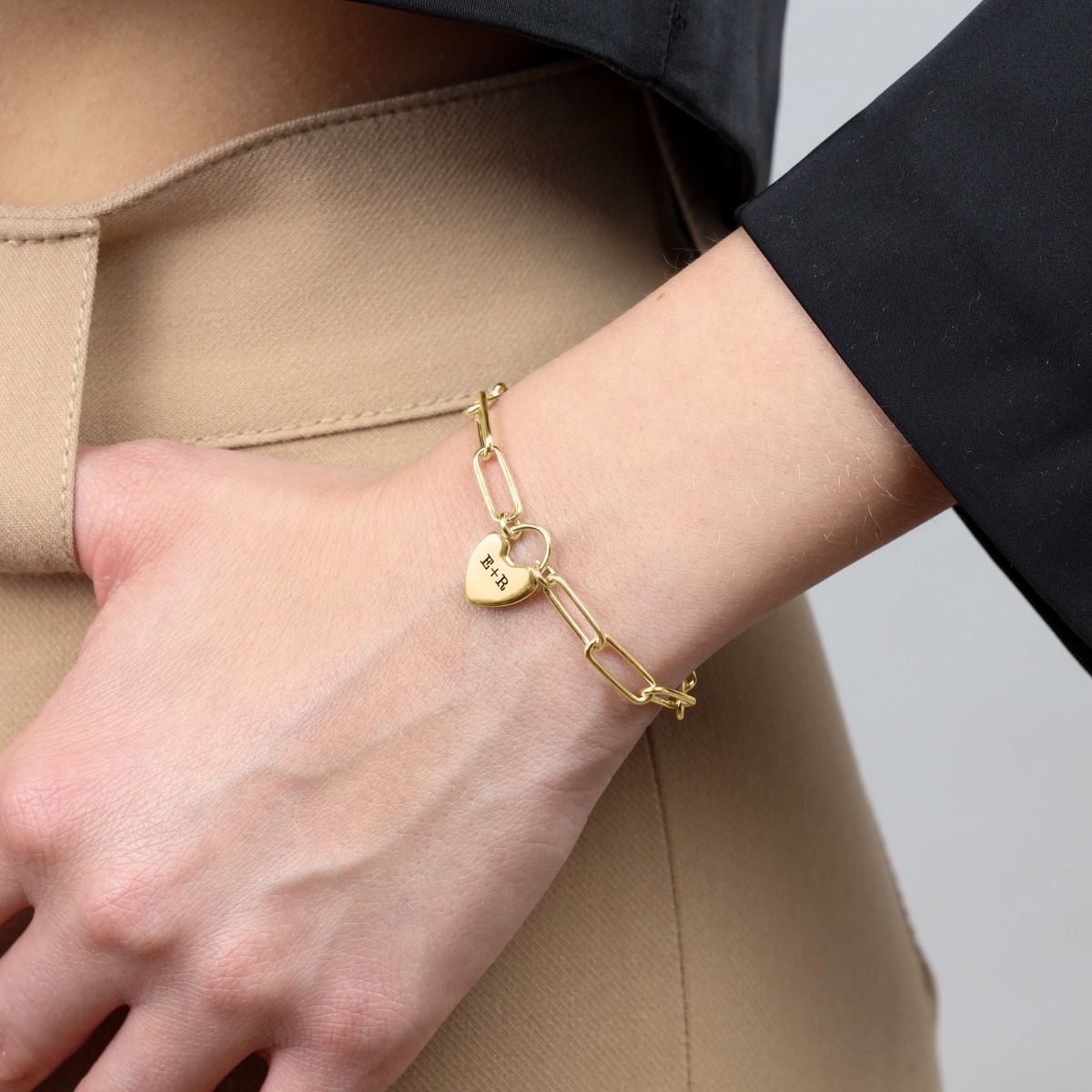 Banden van het Hart Initialen Paperclip Armband [18K Goud Vermeil]