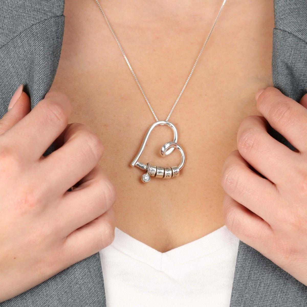Banden van het Hart Naam Ketting met een Moissaniet [Sterling Zilver]