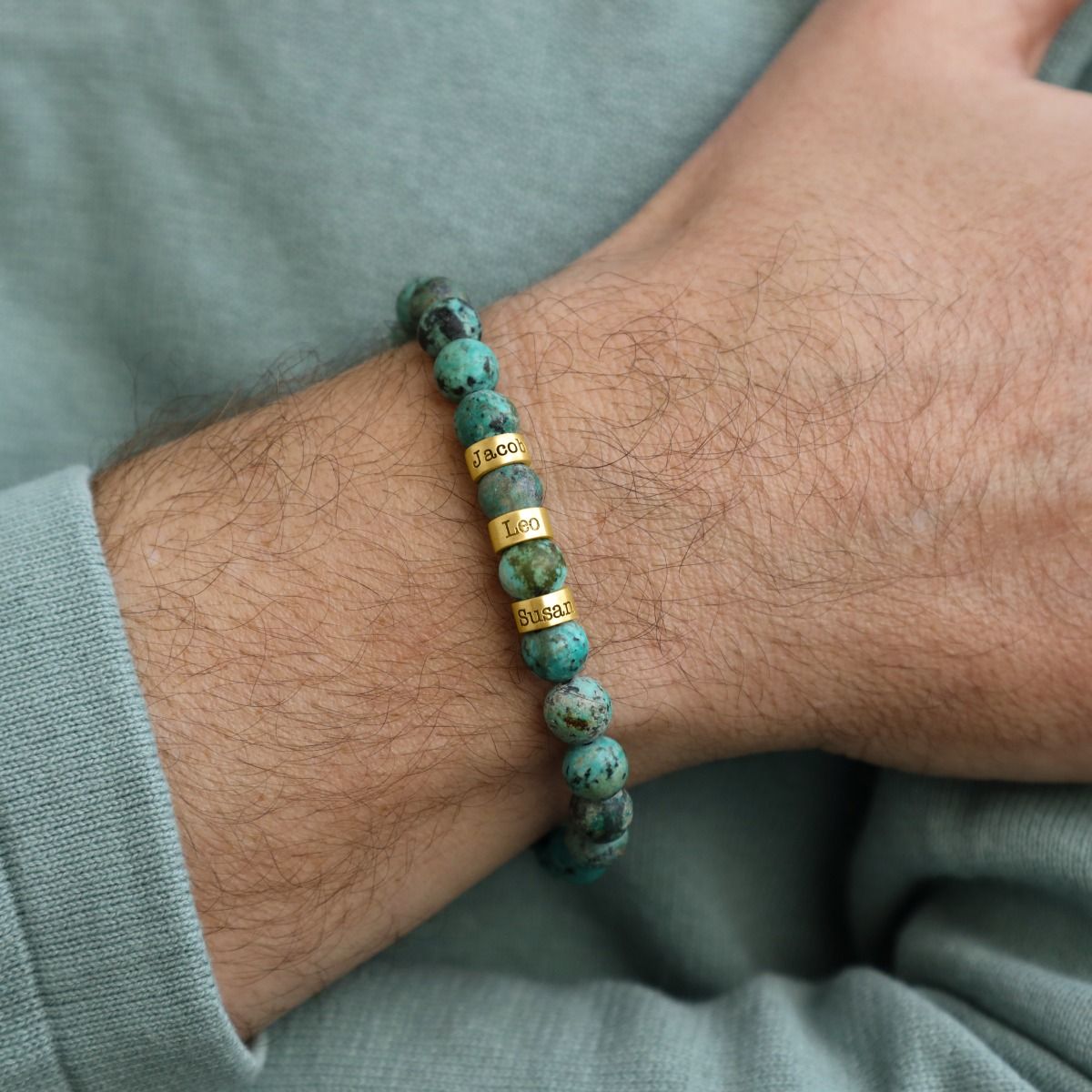 Herrenarmband aus Türkis mit Gravur [750er Gold Vermeil]