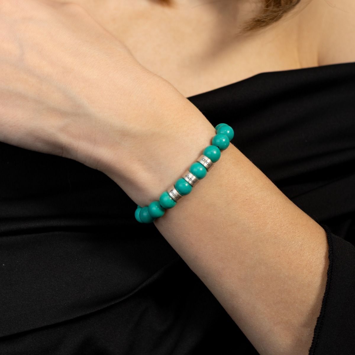 Damenarmband aus himmelblauem Türkis mit Gravur [Sterlingsilber]