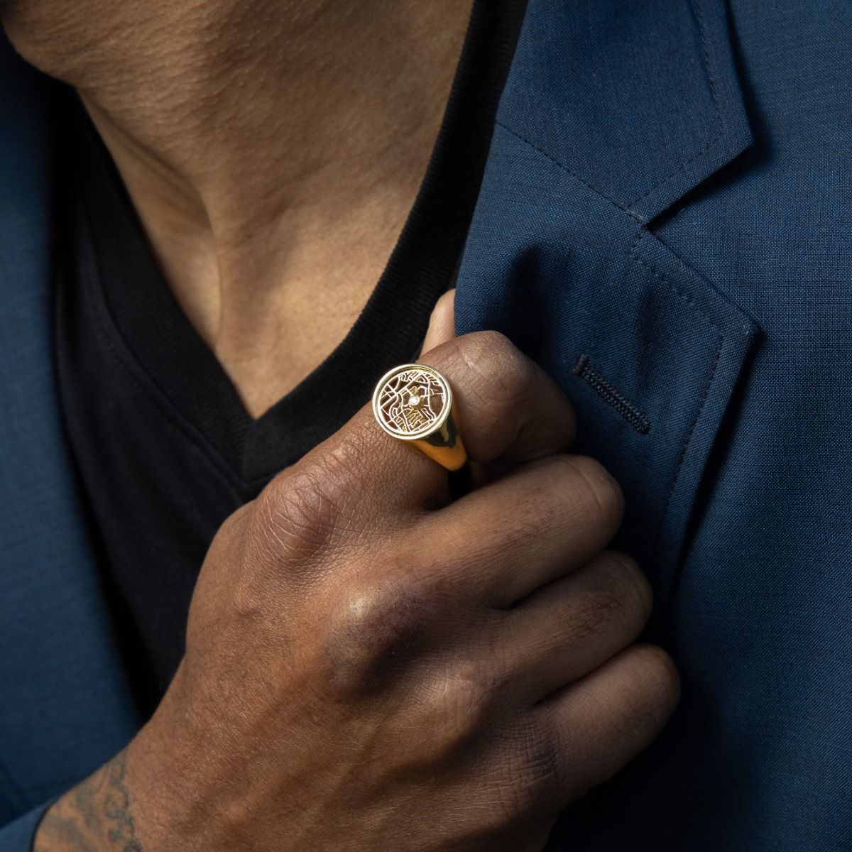 Map Signet Ring For Men [18K Gold Vermeil]